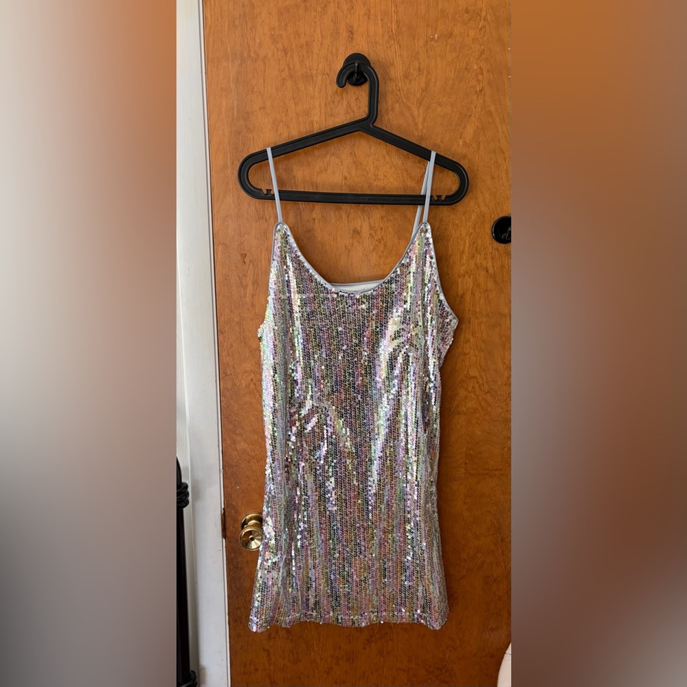 Allegra K Silver Iridescent Sequin Mini Dress